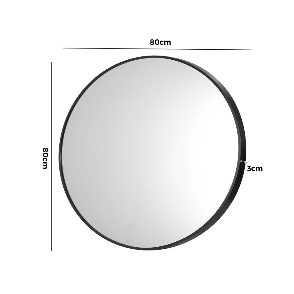 Oikiture Wall Mirror Round Black 80cm-Wall Mirror-PEROZ Accessories