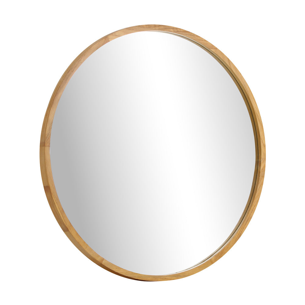 Oikiture Wall Mounted Mirror with Wood Frame 80cm Round Mirror for Living Room Bathroom Home Furniture-Wall Mirrors-PEROZ Accessories