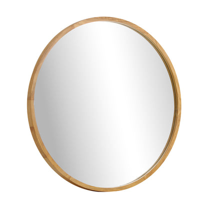 Oikiture Wall Mounted Mirror with Wood Frame 80cm Round Mirror for Living Room Bathroom Home Furniture-Wall Mirrors-PEROZ Accessories