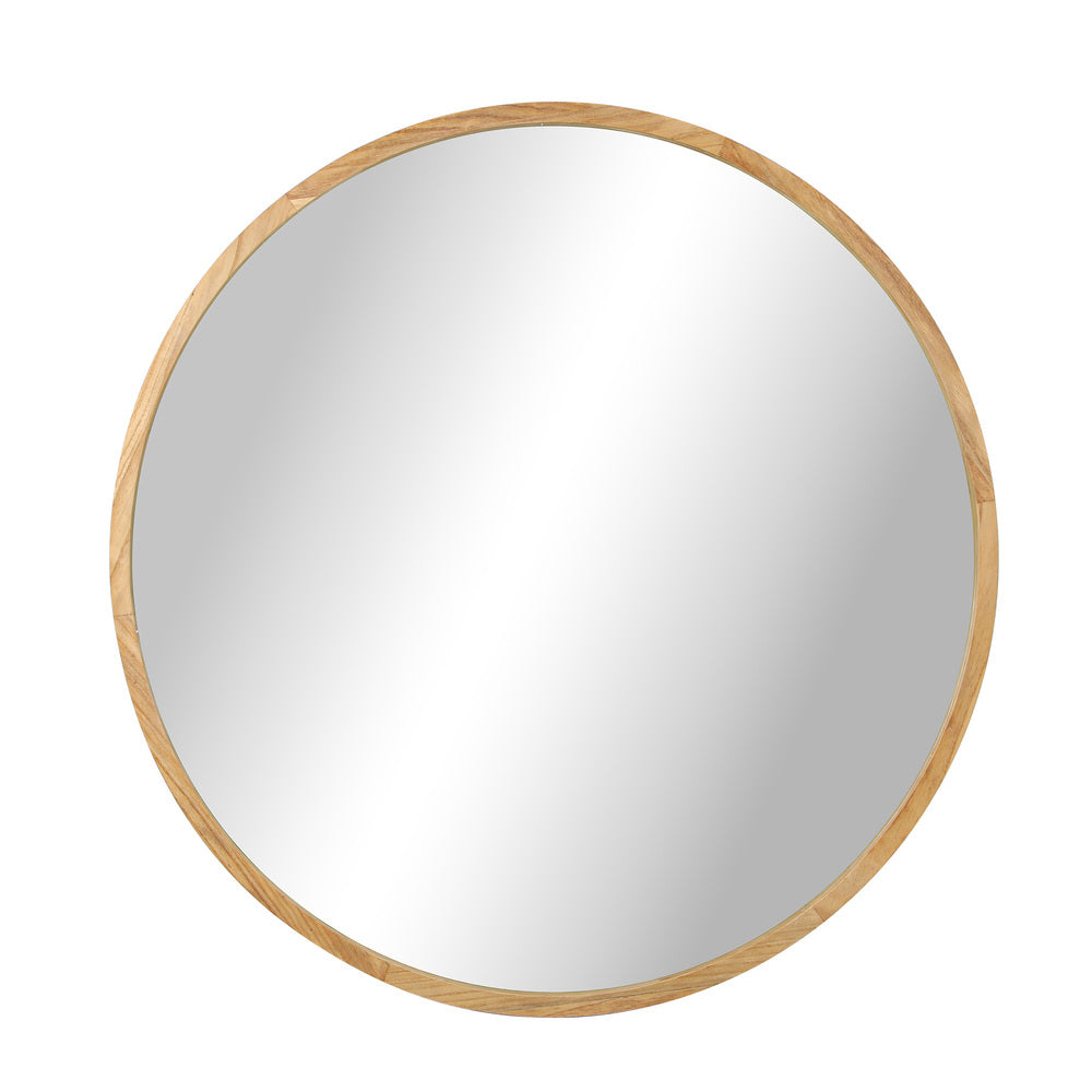 Oikiture Wall Mounted Mirror with Wood Frame 80cm Round Mirror for Living Room Bathroom Home Furniture-Wall Mirrors-PEROZ Accessories
