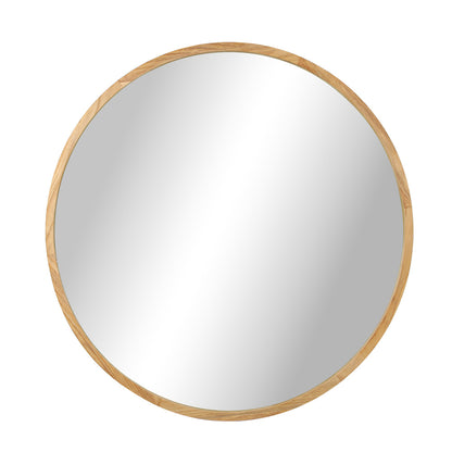 Oikiture Wall Mounted Mirror with Wood Frame 80cm Round Mirror for Living Room Bathroom Home Furniture-Wall Mirrors-PEROZ Accessories