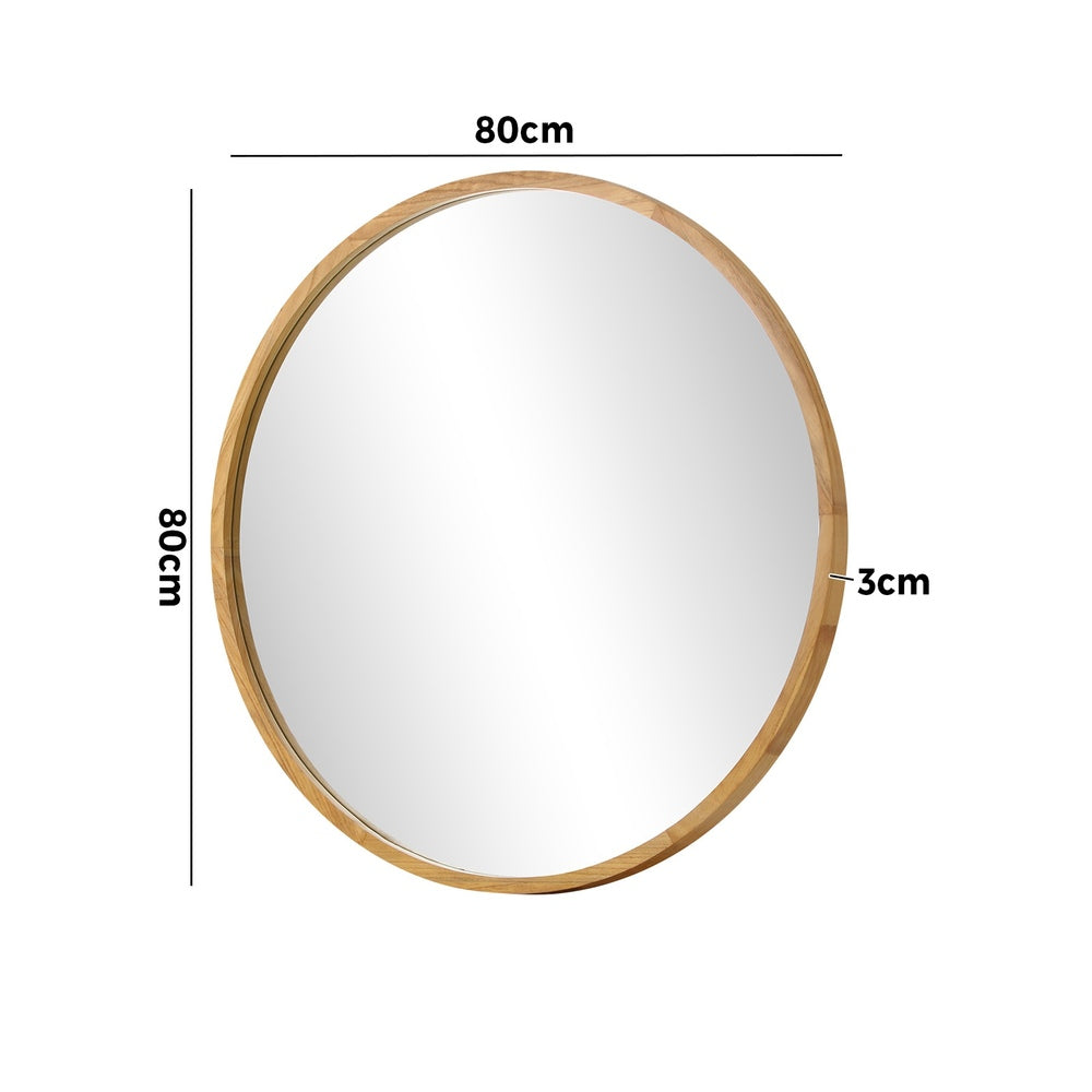Oikiture Wall Mounted Mirror with Wood Frame 80cm Round Mirror for Living Room Bathroom Home Furniture-Wall Mirrors-PEROZ Accessories