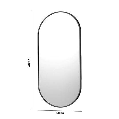Oikiture Wall Mirrors Oval Black 76x31cm-Wall Mirrors-PEROZ Accessories