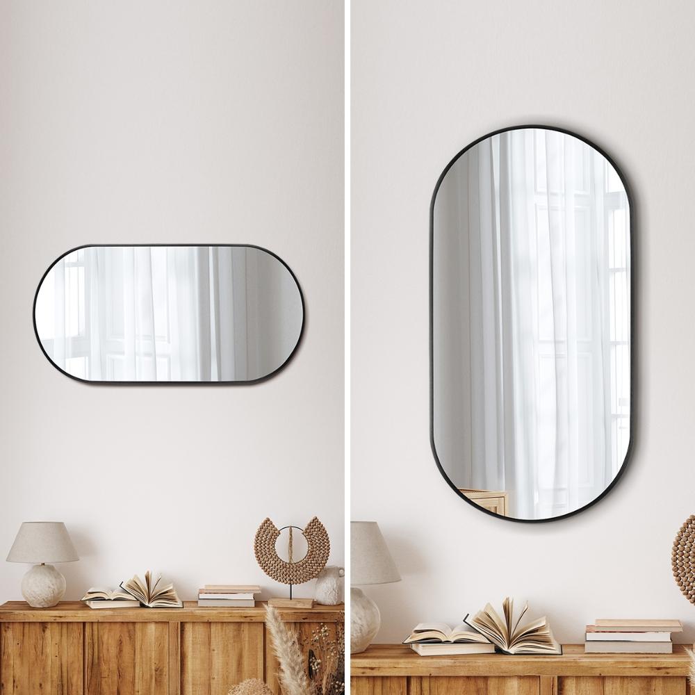 Oikiture Wall Mirrors Oval Black 76x31cm-Wall Mirrors-PEROZ Accessories