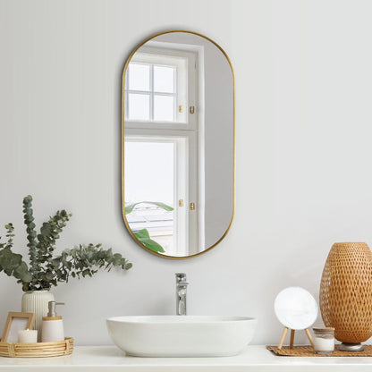 Oikiture Wall Mirrors Oval Gold 76x31cm-Wall Mirrors-PEROZ Accessories