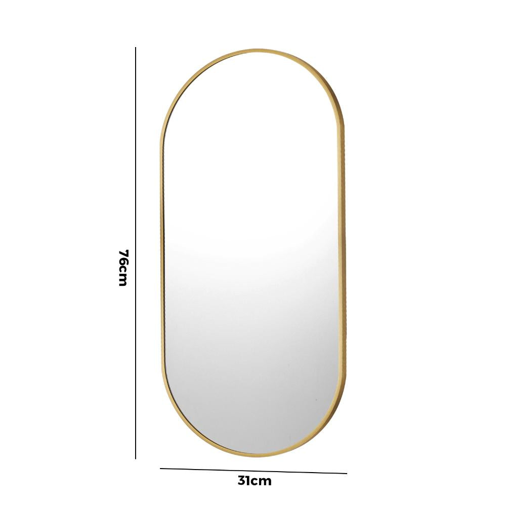 Oikiture Wall Mirrors Oval Gold 76x31cm-Wall Mirrors-PEROZ Accessories