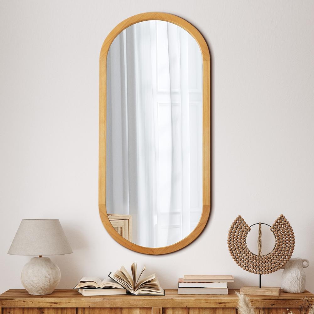 Oikiture Wall Mirrors Oval Wooden 76x31cm-Wall Mirrors-PEROZ Accessories