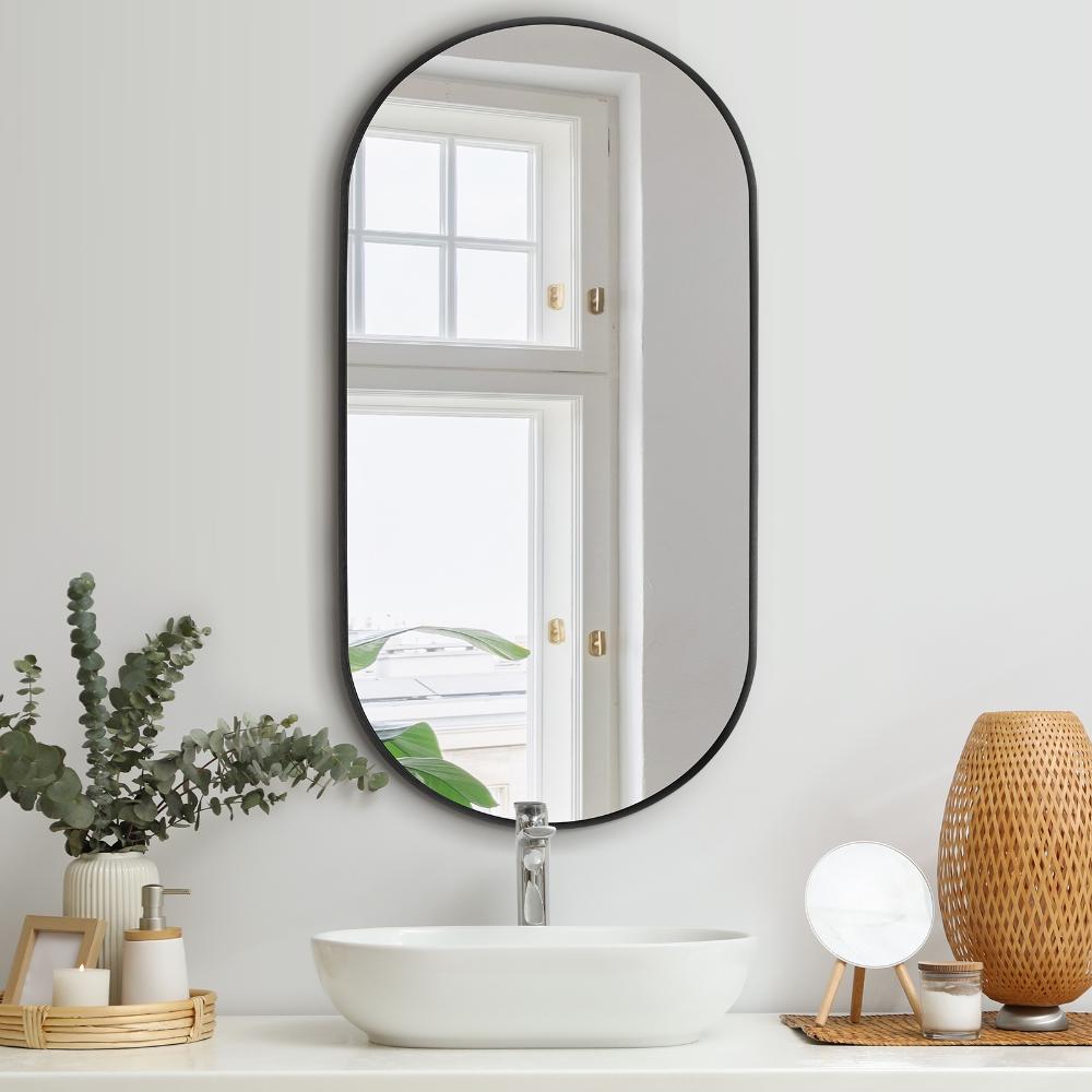 Oikiture Wall Mirrors Oval Black 84x50cm-Wall Mirrors-PEROZ Accessories