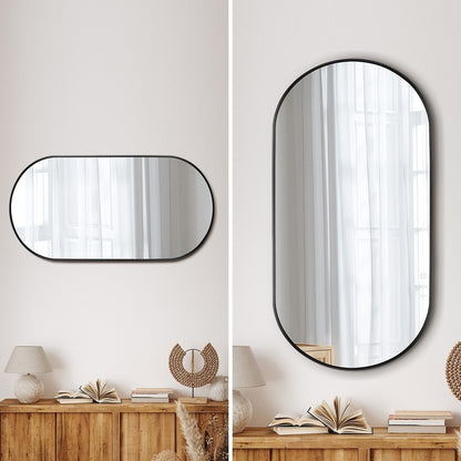 Oikiture Wall Mirrors Oval Mirror Black 84x50cm Set of 2-Wall Mirror-PEROZ Accessories