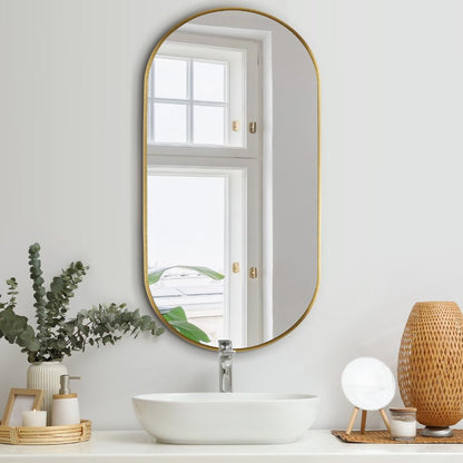 Oikiture Wall Mirrors Oval Gold 84x50cm-Wall Mirrors-PEROZ Accessories