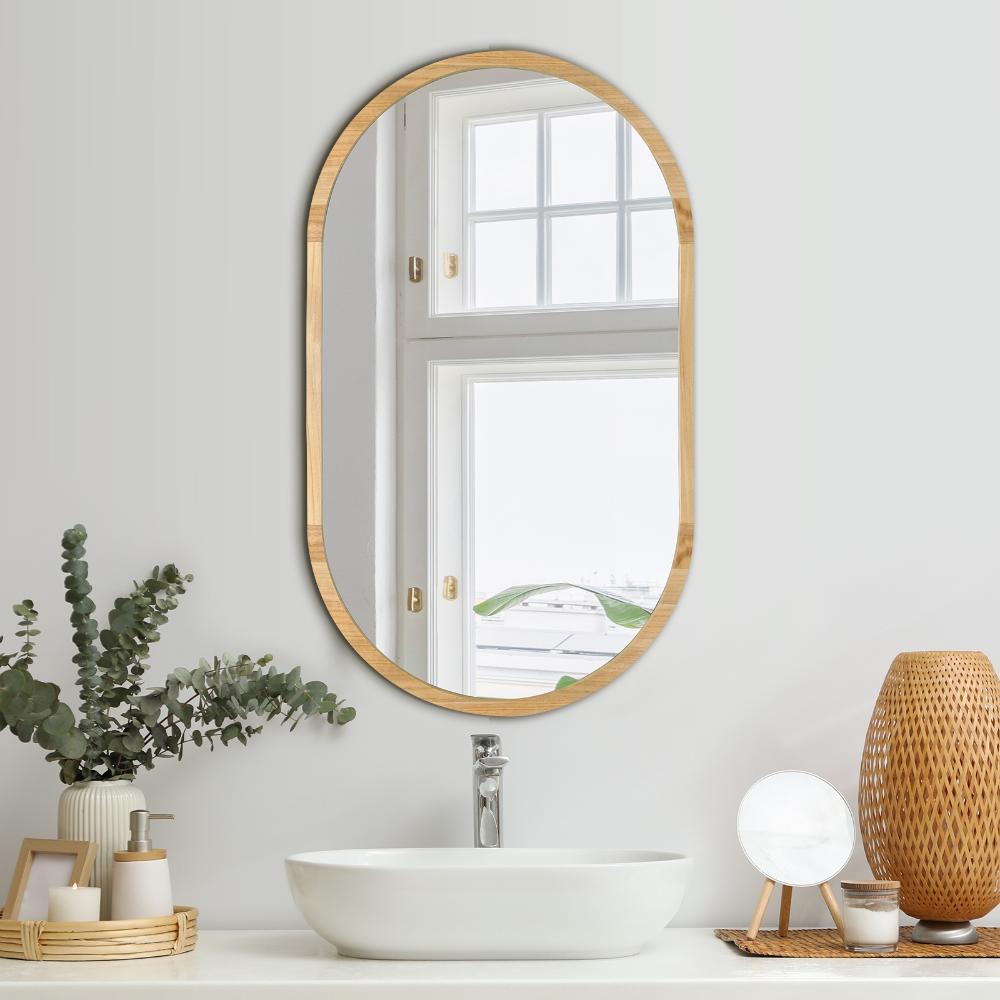 Oikiture Wall Mirrors Oval Wooden 84x50cm-Wall Mirrors-PEROZ Accessories
