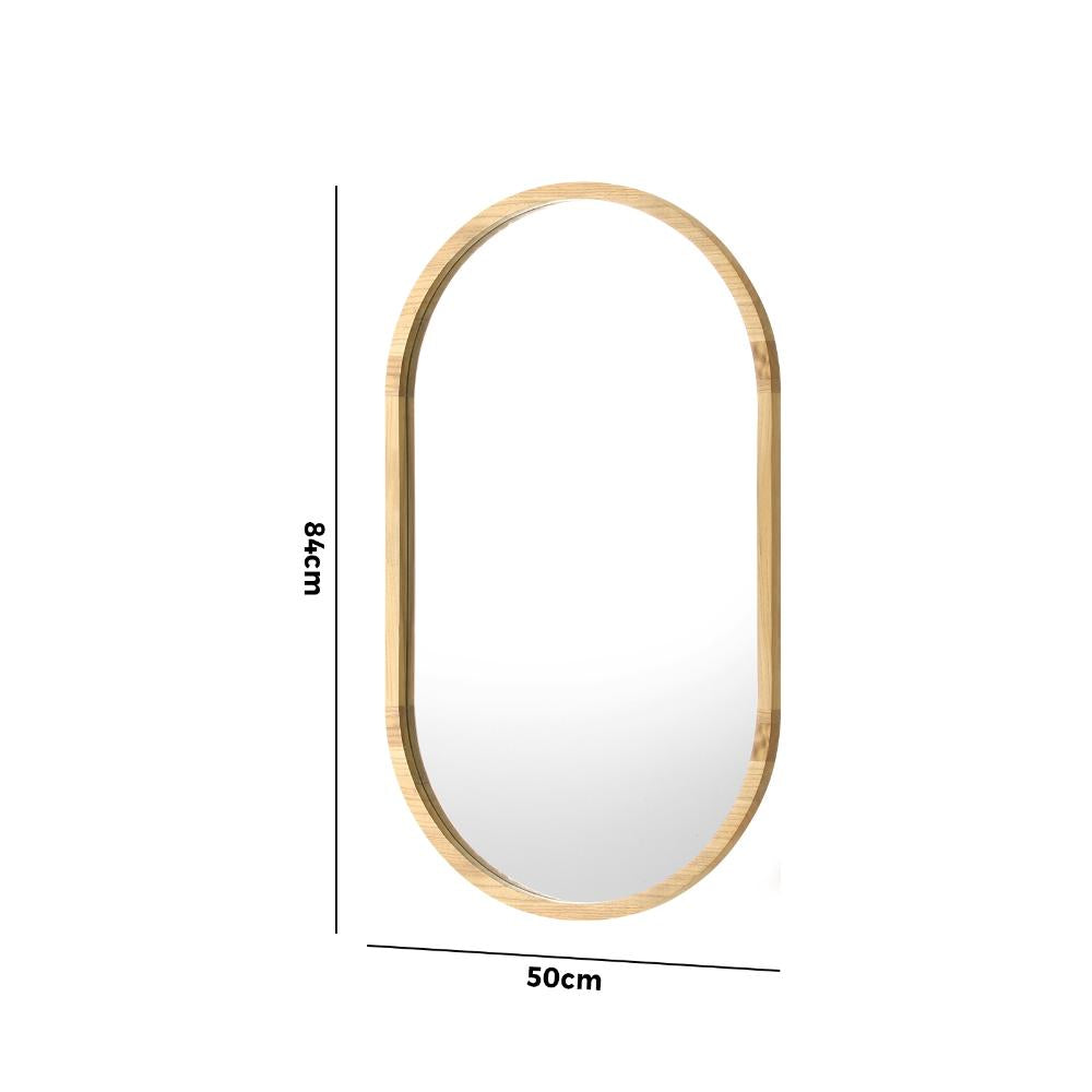 Oikiture Wall Mirrors Oval Wooden 84x50cm-Wall Mirrors-PEROZ Accessories