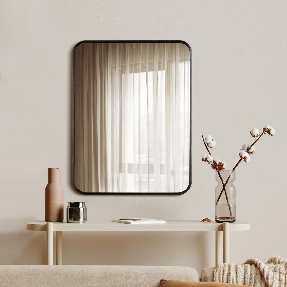 Oikiture Wall Mirrors Black Metal Frame 65x50cm Rectangle-Wall Mirrors-PEROZ Accessories