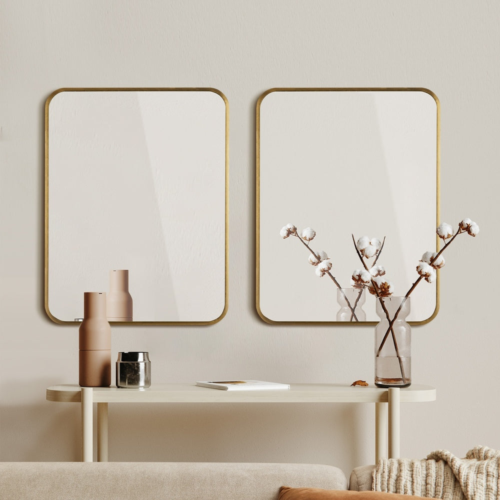 Oikiture Wall Mirrors Rectangle Mirror 65x50cm Gold Set of 2-Wall Mirror-PEROZ Accessories