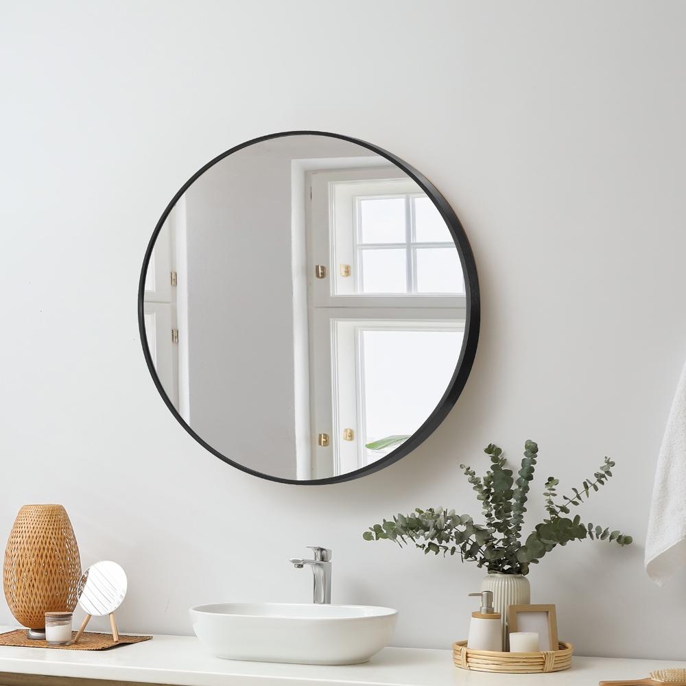 Oikiture Wall Mirrors Round Makeup Mirror Vanity Home Decro 50cm Black Bedroom-Wall Mirrors-PEROZ Accessories