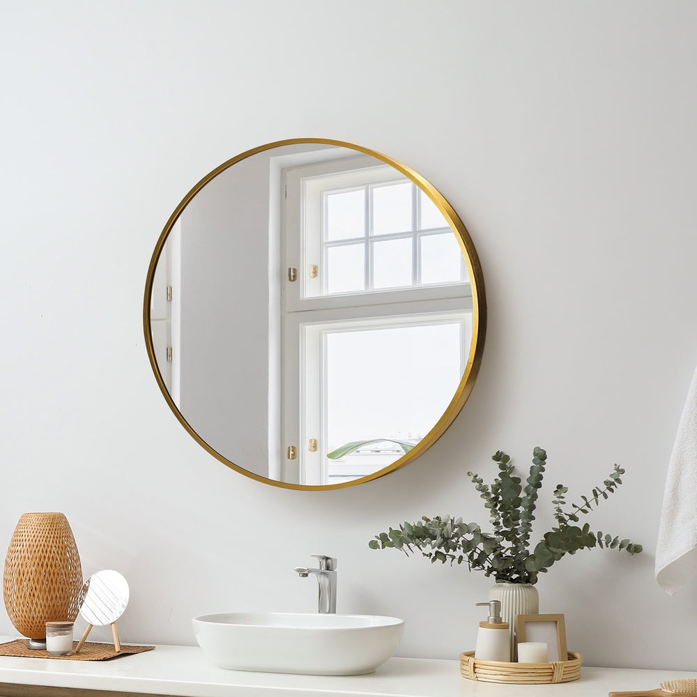 Oikiture Wall Mirrors Round Makeup Mirror Vanity Home Decro 50cm Gold Bedroom-Wall Mirrors-PEROZ Accessories