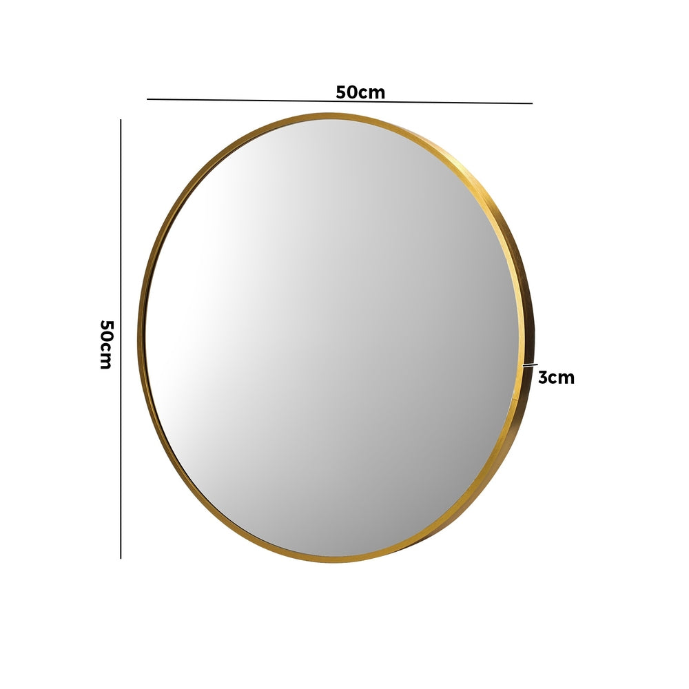 Oikiture Wall Mirrors Round Makeup Mirror Vanity Home Decro 50cm Gold Bedroom-Wall Mirrors-PEROZ Accessories