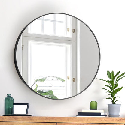 Oikiture 60cm Wall Mirror Round Black-Wall Mirror-PEROZ Accessories