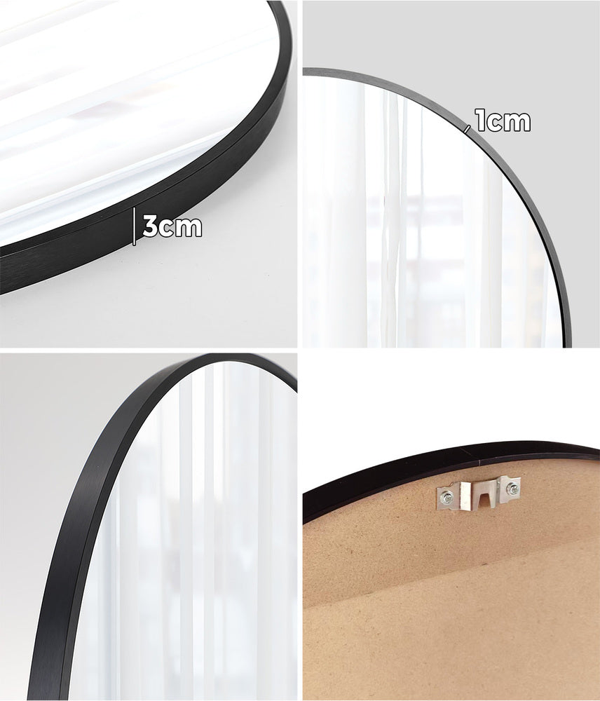 Oikiture Wall Mirrors Round 60cm Black Set of 2-Wall Mirror-PEROZ Accessories