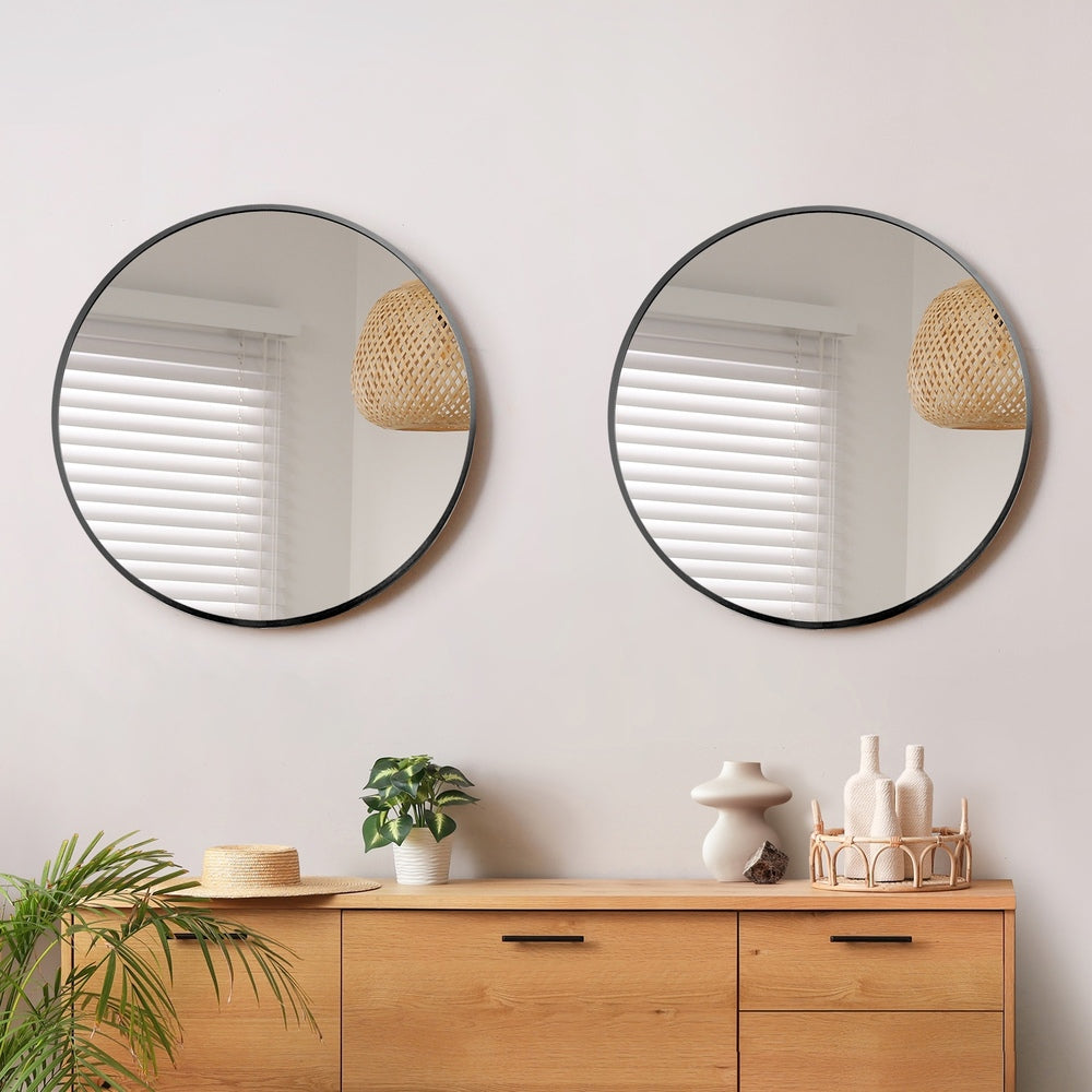 Oikiture Wall Mirrors Round 70cm Black Set of 2-Wall Mirror-PEROZ Accessories
