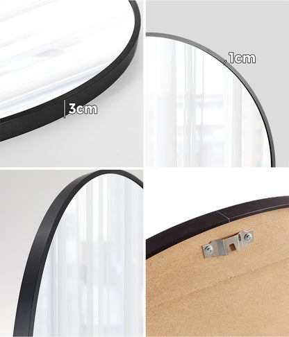 Oikiture Wall Mirrors Round 70cm Black Set of 2-Wall Mirror-PEROZ Accessories