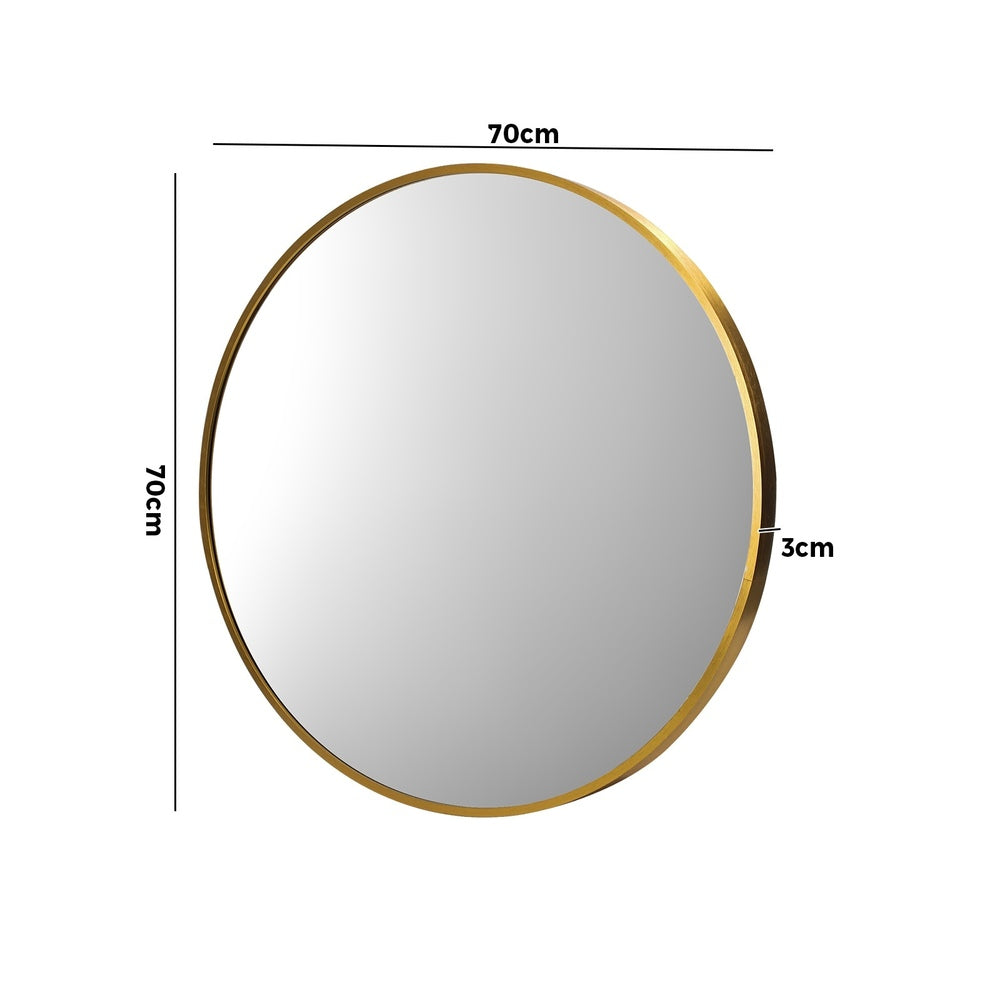 Oikiture Wall Mirrors Round 70cm Gold Set of 2-Wall Mirror-PEROZ Accessories
