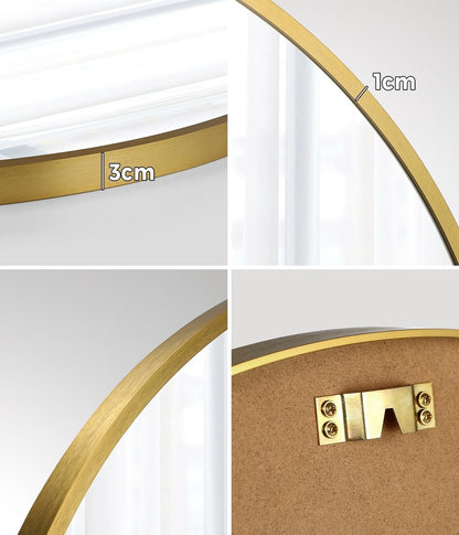 Oikiture Wall Mirrors Round 70cm Gold Set of 2-Wall Mirror-PEROZ Accessories