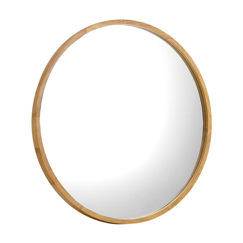 Oikiture Wall Mounted Mirror with Wood Frame 70cm Round-Wall Mirrors-PEROZ Accessories