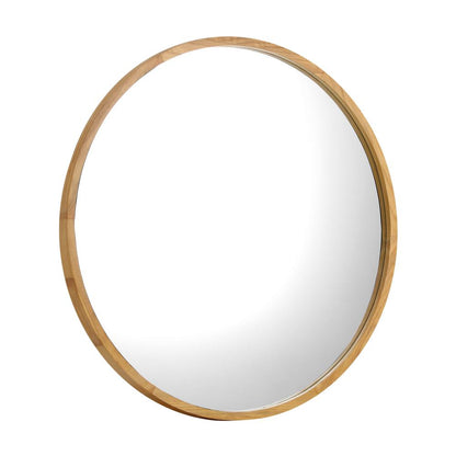 Oikiture Wall Mounted Mirror with Wood Frame 70cm Round-Wall Mirrors-PEROZ Accessories