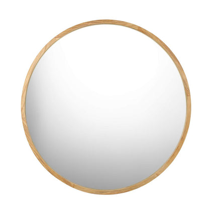 Oikiture Wall Mounted Mirror with Wood Frame 70cm Round-Wall Mirrors-PEROZ Accessories