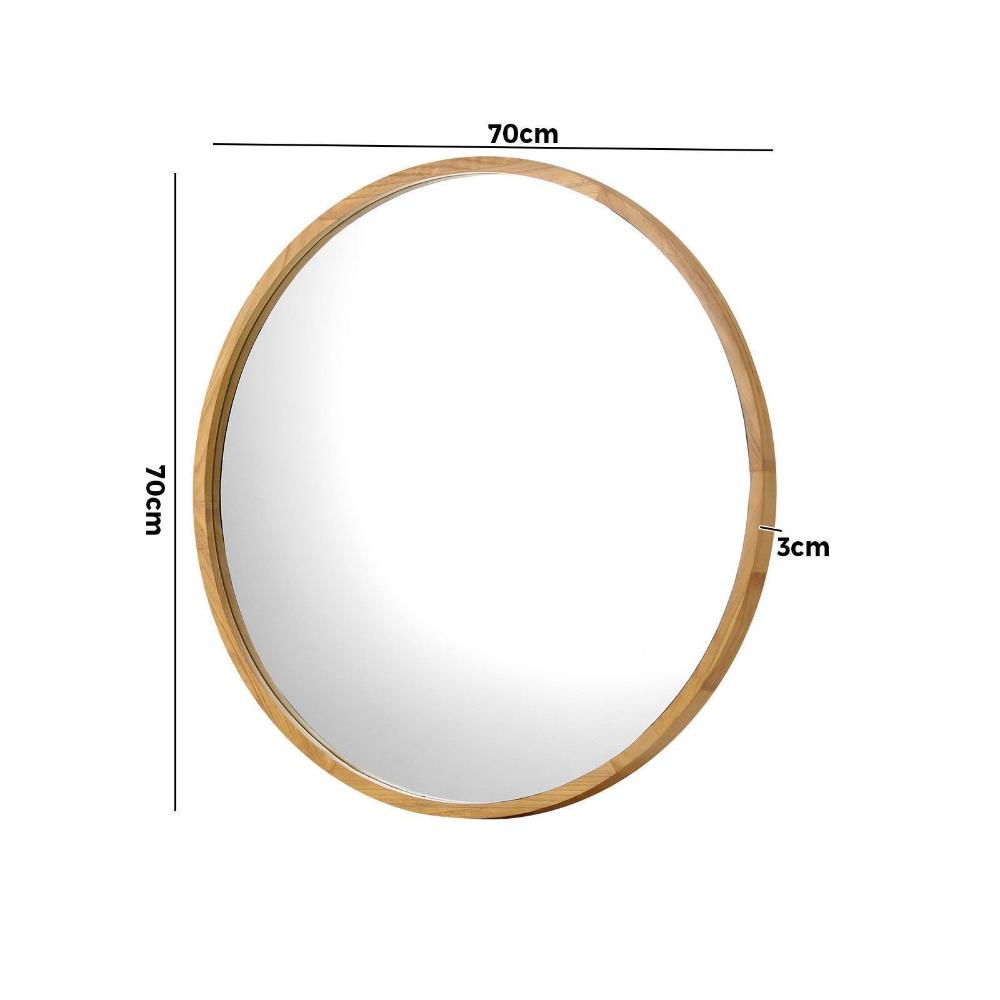 Oikiture Wall Mounted Mirror with Wood Frame 70cm Round-Wall Mirrors-PEROZ Accessories