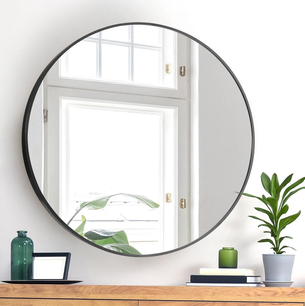 Oikiture Wall Mirrors Round 80cm Black Set of 2-Wall Mirror-PEROZ Accessories