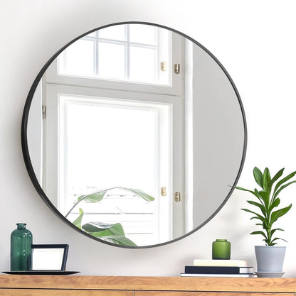 Oikiture Wall Mirrors Round 80cm Black Set of 2-Wall Mirror-PEROZ Accessories