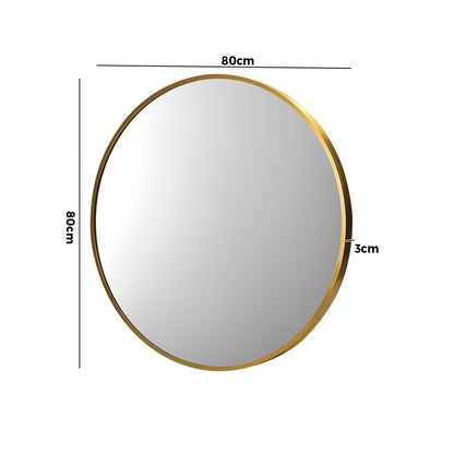 Oikiture Wall Mirrors Round Makeup Mirror Vanity Home Decorative Gold 80cm-Wall Mirrors-PEROZ Accessories