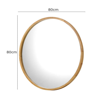 Oikiture Wall Mounted Mirror with Wood Frame 80cm Round Mirror for Living Room Bathroom Home Furniture-Wall Mirrors-PEROZ Accessories