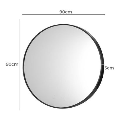 Oikiture Wall Mirrors Round Large Makeup Mirror Vanity Home Decro 90cm Black-Wall Mirrors-PEROZ Accessories