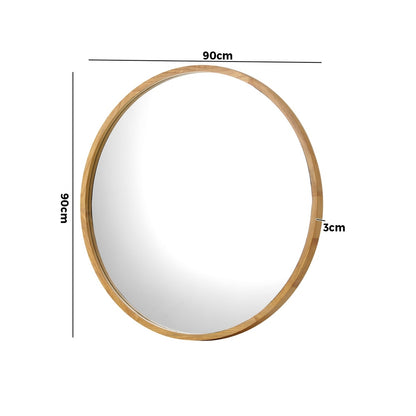 Oikiture Wall Mirrors Round 90cm Wooden Set of 2-Wall Mirror-PEROZ Accessories