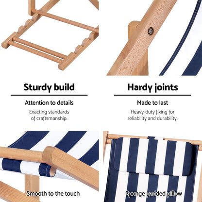 Gardeon Outdoor Deck Chair Wooden Sun Lounge Folding Beach Patio Furniture Blue-Sun Lounges-PEROZ Accessories