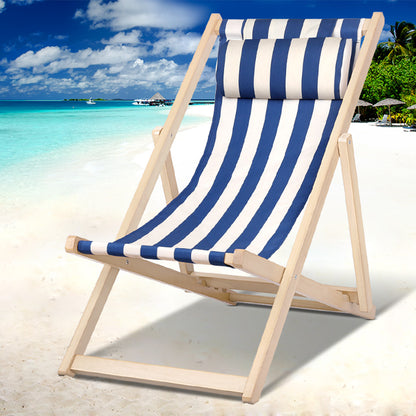 Gardeon Outdoor Deck Chair Wooden Sun Lounge Folding Beach Patio Furniture Blue-Sun Lounges-PEROZ Accessories