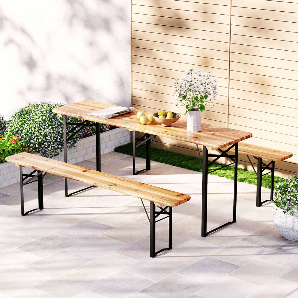 Gardeon 3 PCS Outdoor Furniture Dining Set Lounge Setting Patio Wooden Bench-Furniture &gt; Outdoor-PEROZ Accessories