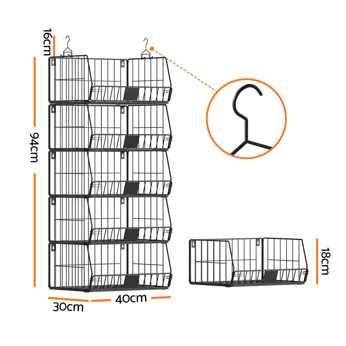 Artiss 5 Tier Stackable Closet Organizers and Storage Closet Hanging Storage Organizer Shelves-Home &amp; Garden > Storage > Clothing &amp; Wardrobe Storage-PEROZ Accessories