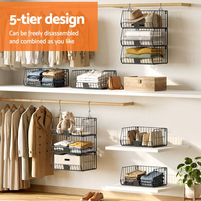 Artiss 5 Tier Stackable Closet Organizers and Storage Closet Hanging Storage Organizer Shelves-Home &amp; Garden > Storage > Clothing &amp; Wardrobe Storage-PEROZ Accessories