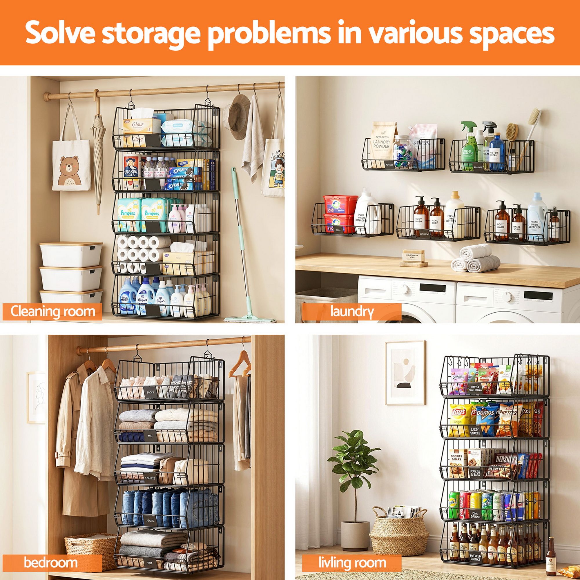 Artiss 5 Tier Stackable Closet Organizers and Storage Closet Hanging Storage Organizer Shelves-Home &amp; Garden > Storage > Clothing &amp; Wardrobe Storage-PEROZ Accessories