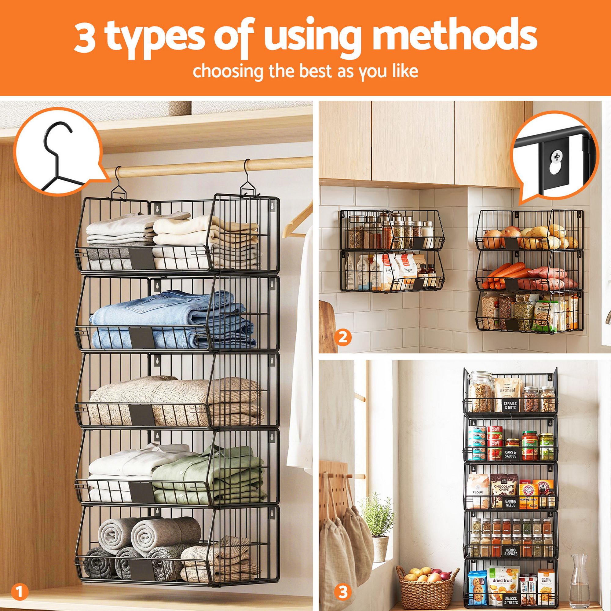 Artiss 5 Tier Stackable Closet Organizers and Storage Closet Hanging Storage Organizer Shelves-Home &amp; Garden > Storage > Clothing &amp; Wardrobe Storage-PEROZ Accessories