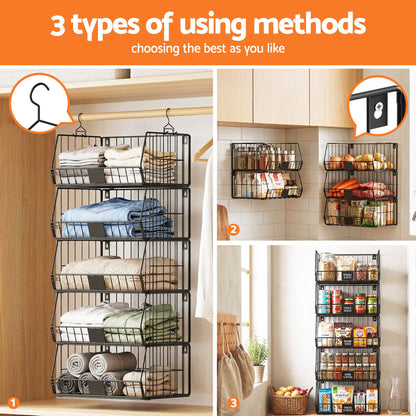 Artiss 5 Tier Stackable Closet Organizers and Storage Closet Hanging Storage Organizer Shelves-Home &amp; Garden > Storage > Clothing &amp; Wardrobe Storage-PEROZ Accessories