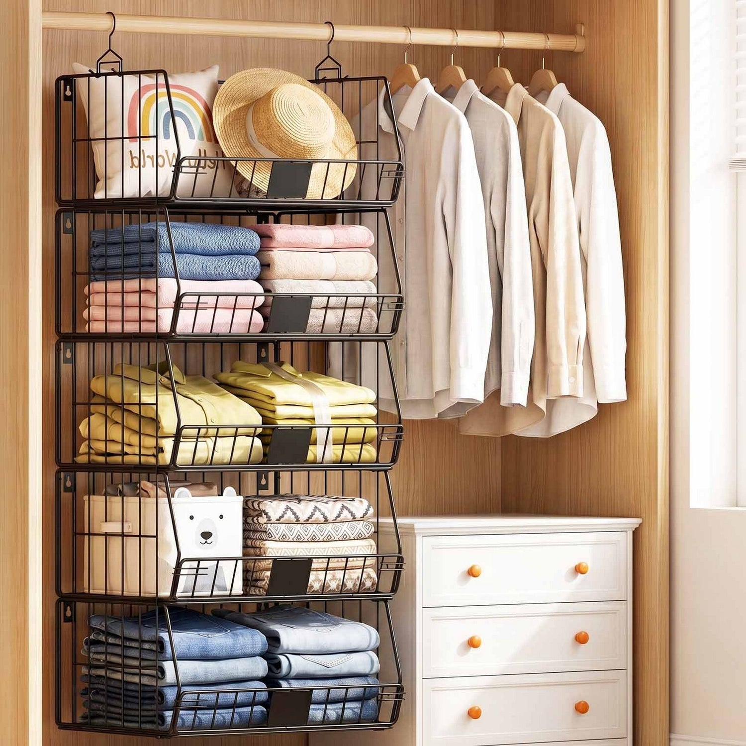 Artiss 5 Tier Stackable Closet Organizers and Storage Closet Hanging Storage Organizer Shelves-Home &amp; Garden > Storage > Clothing &amp; Wardrobe Storage-PEROZ Accessories