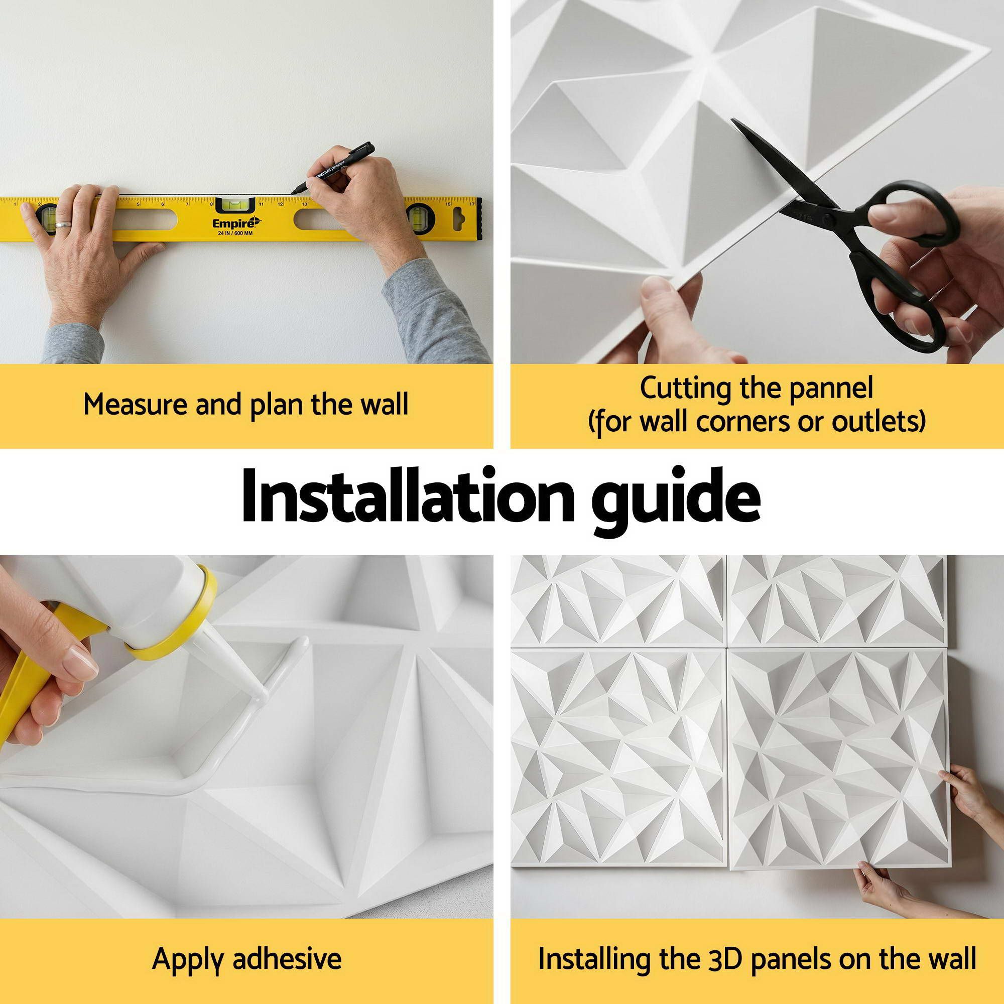 Artiss 3D Wall Panels Diamond PVC Decorative Panels 50x50cm Set of 15 Feature Wall-Home &amp; Garden > Decor > Wallpaper-PEROZ Accessories