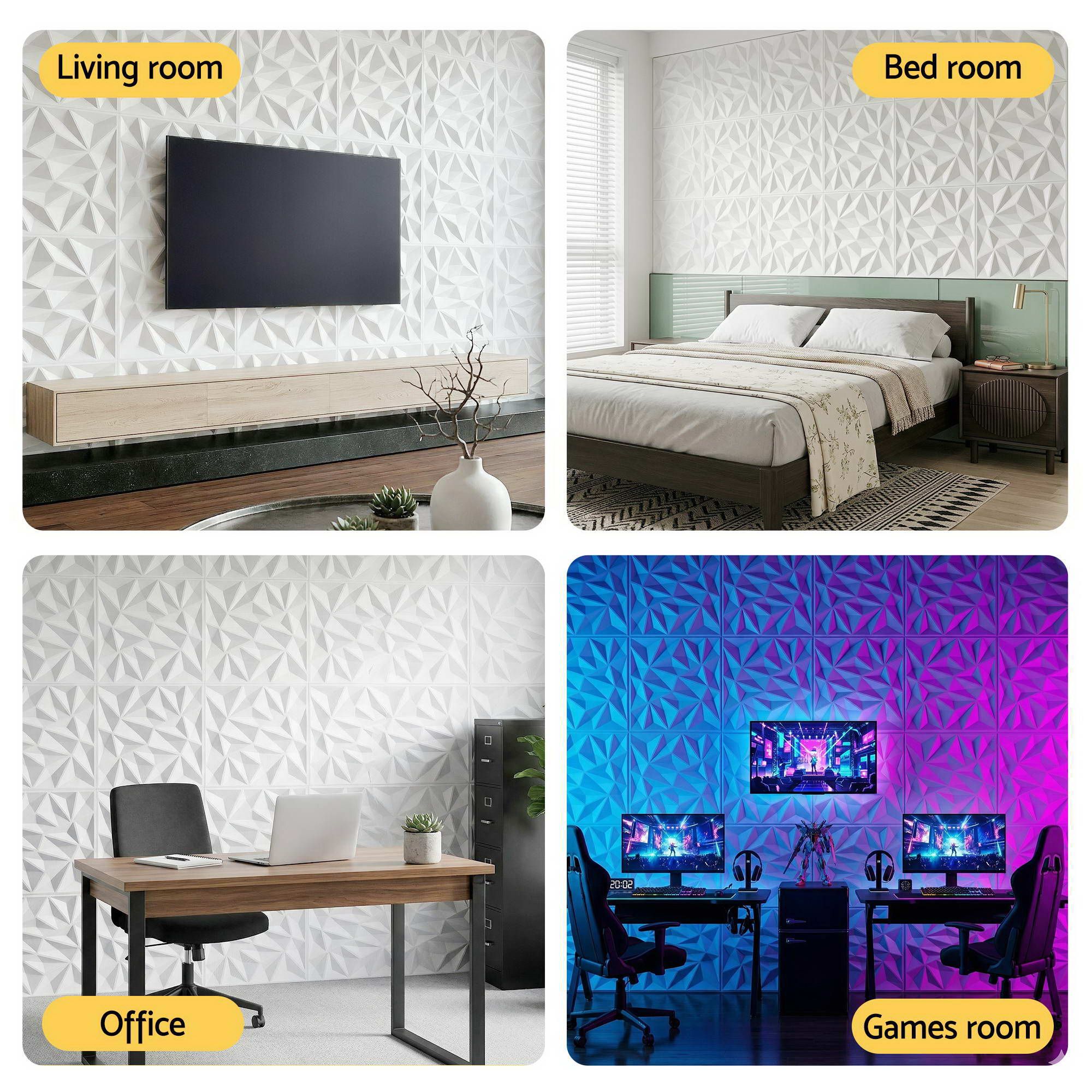 Artiss 3D Wall Panels Diamond PVC Decorative Panels 50x50cm Set of 15 Feature Wall-Home &amp; Garden > Decor > Wallpaper-PEROZ Accessories