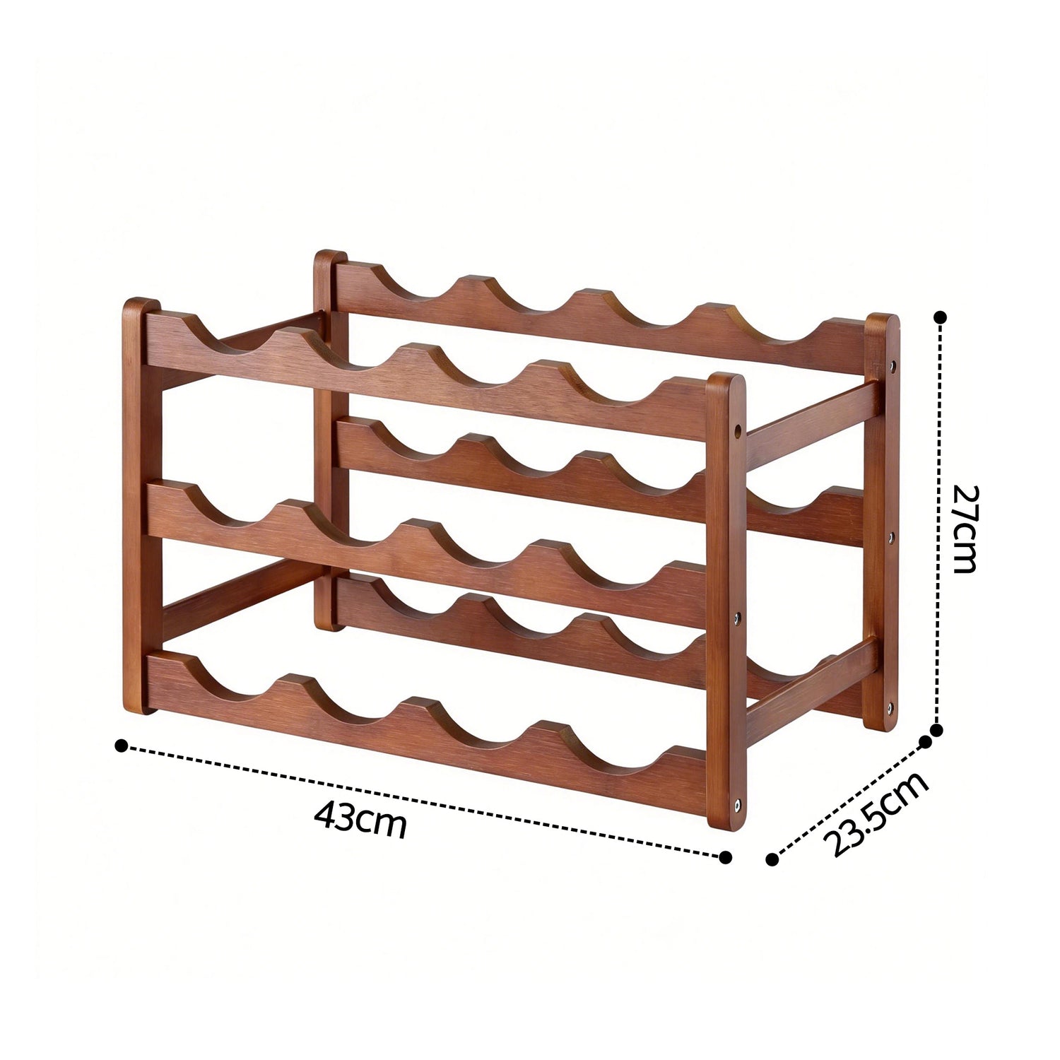 Artiss Bamboo Wine Rack 3-Tier Display Storage Organizer 12 Bottle Walnut-Furniture > Dining > Wine Racks-PEROZ Accessories