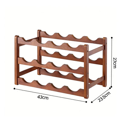 Artiss Bamboo Wine Rack 3-Tier Display Storage Organizer 12 Bottle Walnut-Furniture > Dining > Wine Racks-PEROZ Accessories
